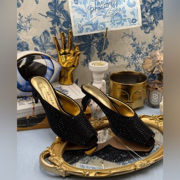 🆕 KURT GEIGER LONDON 🧿 NWOB 60mm Black Crystal Eagle Heel Mule, Sz 37 US 7 - Picture 6 of 16